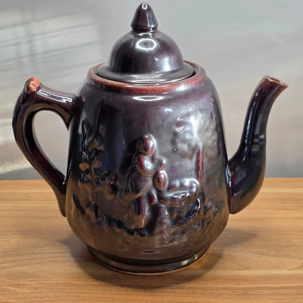 Antique Rockingham‎ Pottery Rebekah At The Well Teapot With Lid 10